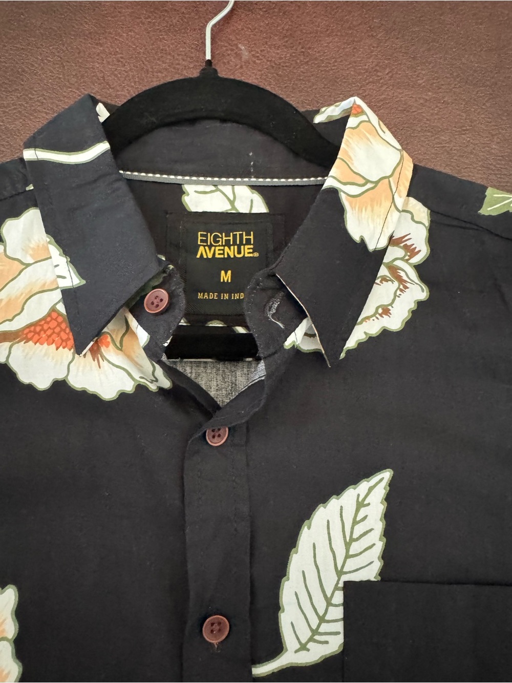 Men's Black Floral Short-Sleeve Button-Down Shirt - Slim Fit Size M